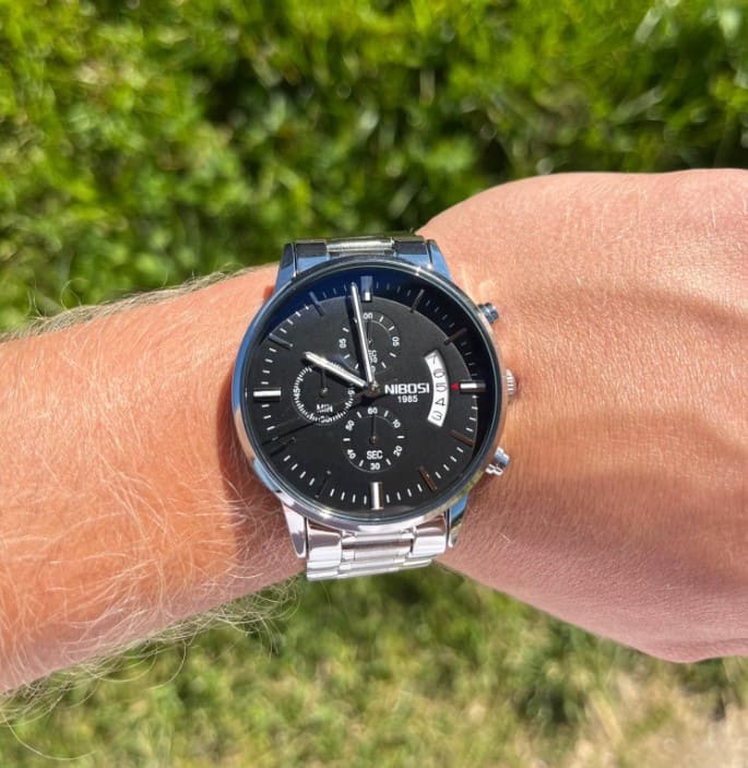 Nibosi Classic Men's Watch – Stainless Steel – Silver & Black
