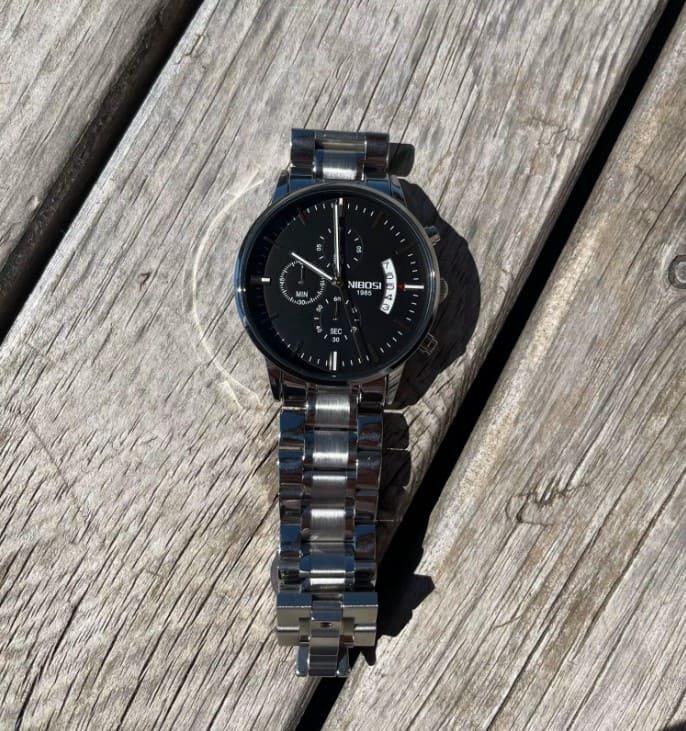 Nibosi Classic Men's Watch – Stainless Steel – Silver & Black