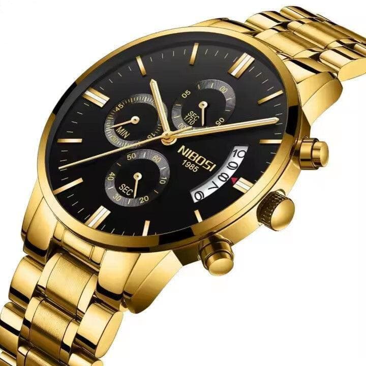 Nibosi Classic Men's Watch – Stainless Steel – Gold & Black