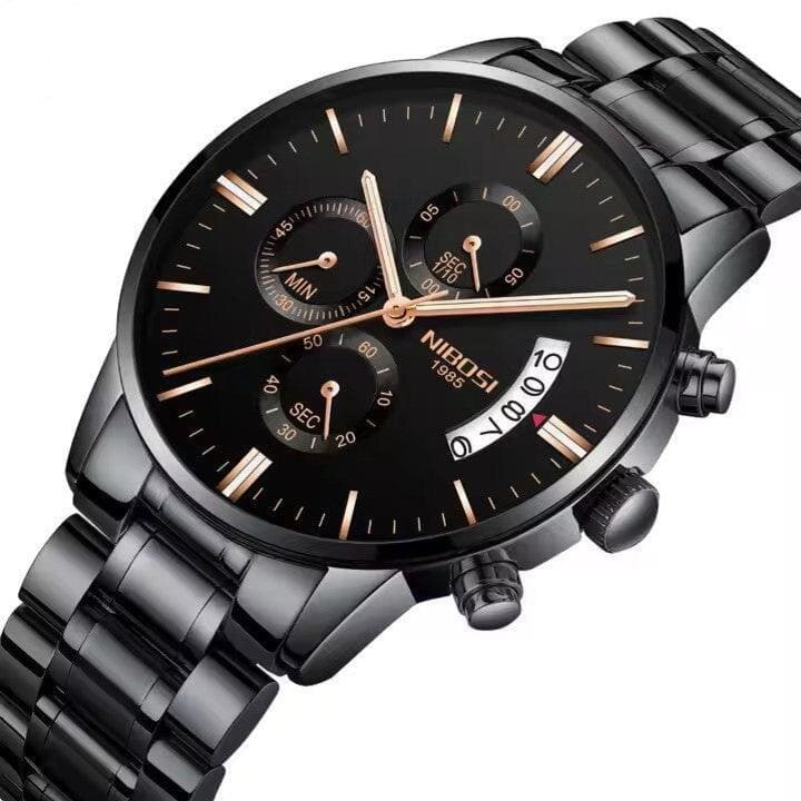 Nibosi Classic Men's Watch – Stainless Steel – Black & Rose Gold