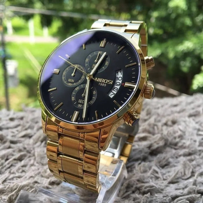 Nibosi Classic Men's Watch – Stainless Steel – Gold & Black