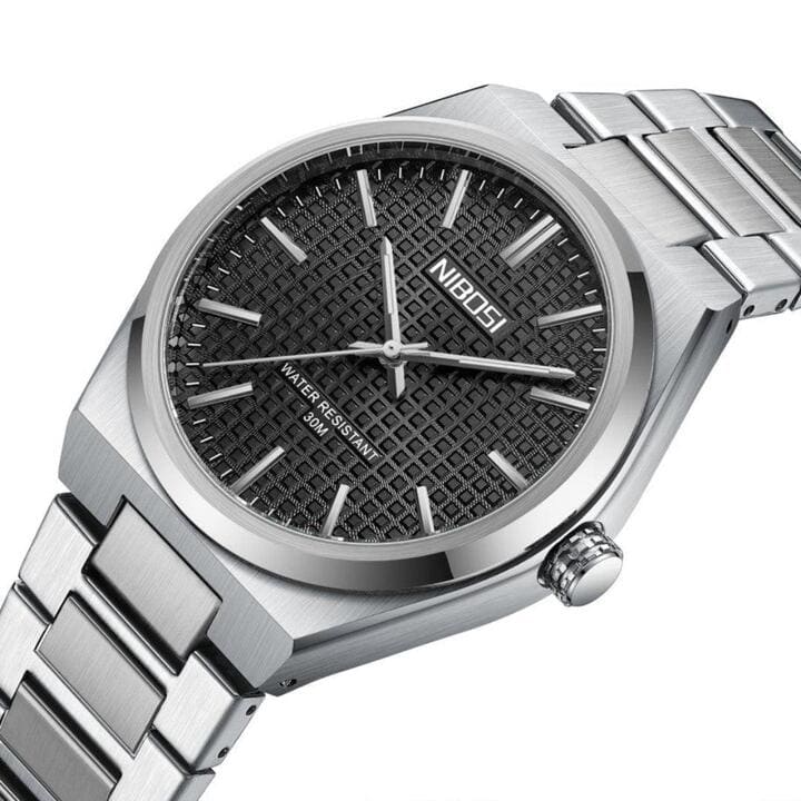 Nibosi Maestro Men's Minimalist Watch – Silver & Black