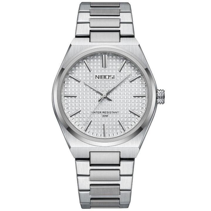 Nibosi Maestro Men's Minimalist Watch – Silver & White