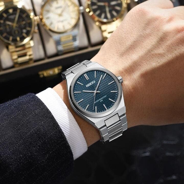 Nibosi Maestro Men's Minimalist Watch – Silver & Blue