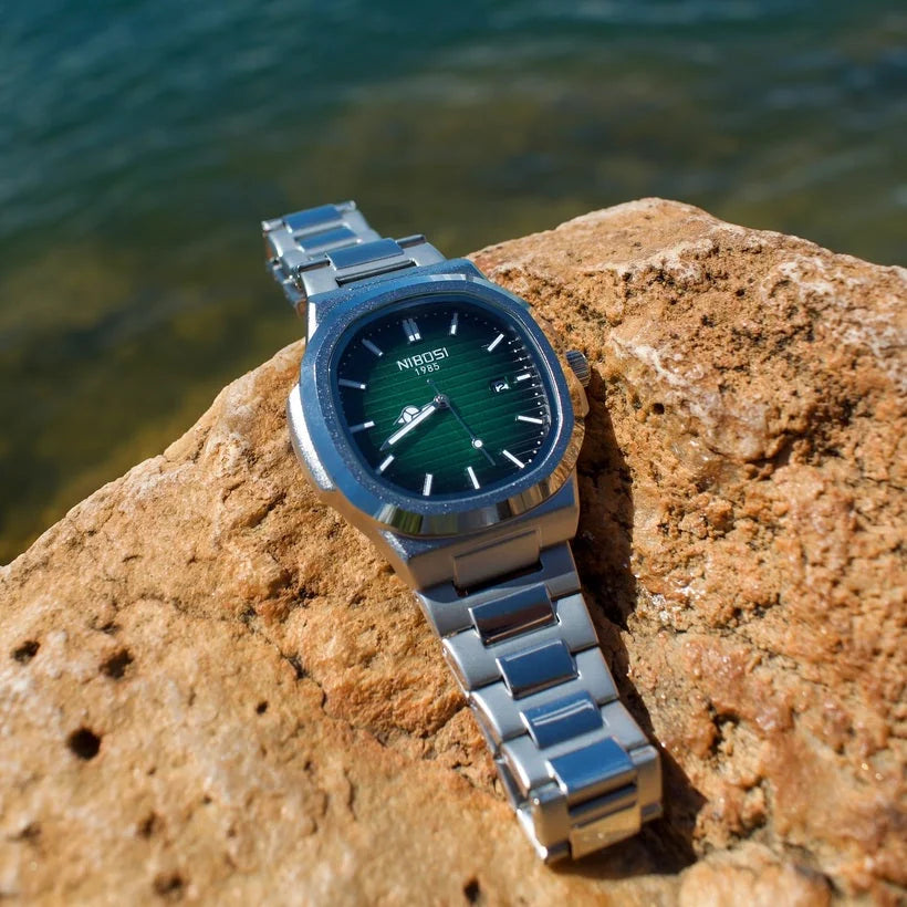 Nibosi Astronaut Men's Watch – Silver & Green