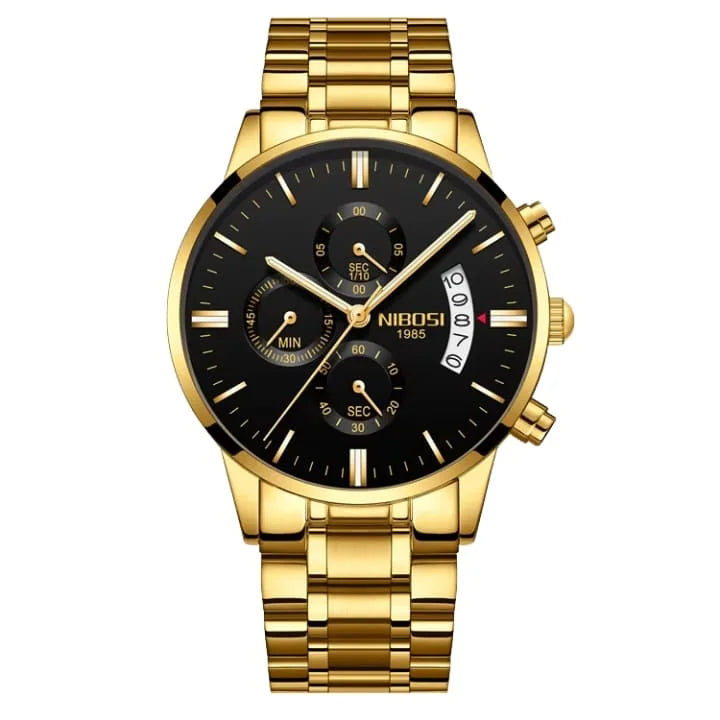 Nibosi Classic Men's Watch – Stainless Steel – Gold & Black