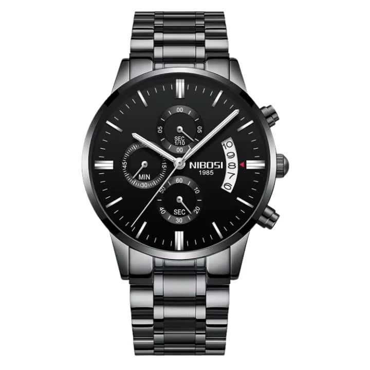 Nibosi Classic Men's Watch – Stainless Steel – Black