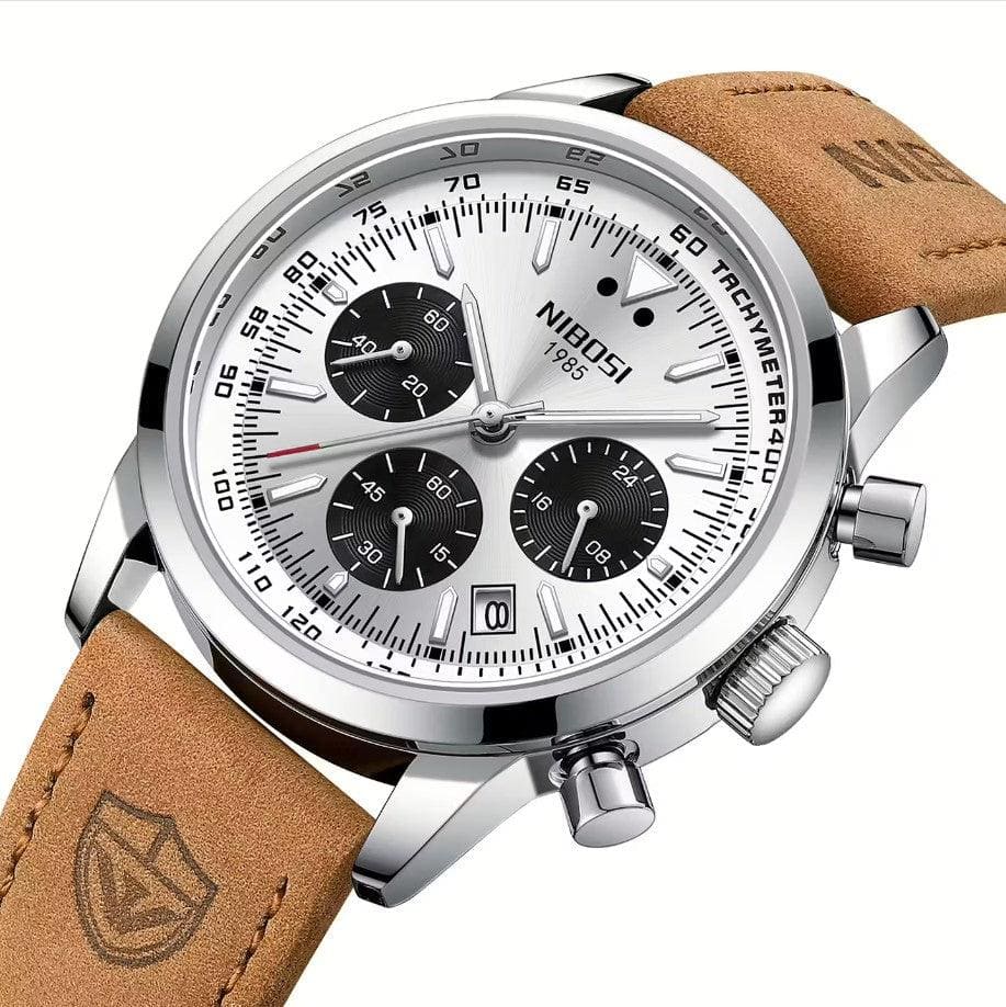 Nibosi Altus Men's Watch – Leather Strap – White