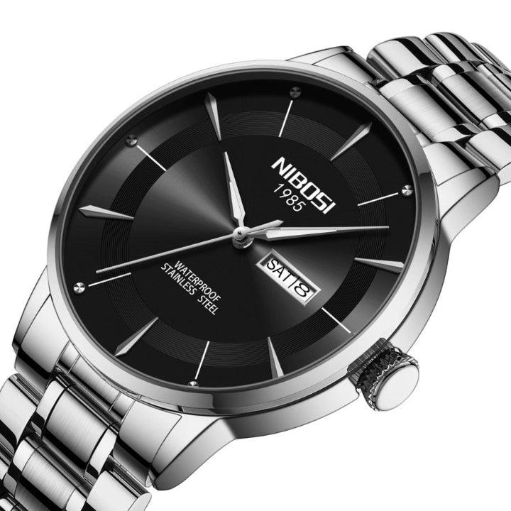 Nibosi Signature Men's Minimalist Watch – Silver & Black