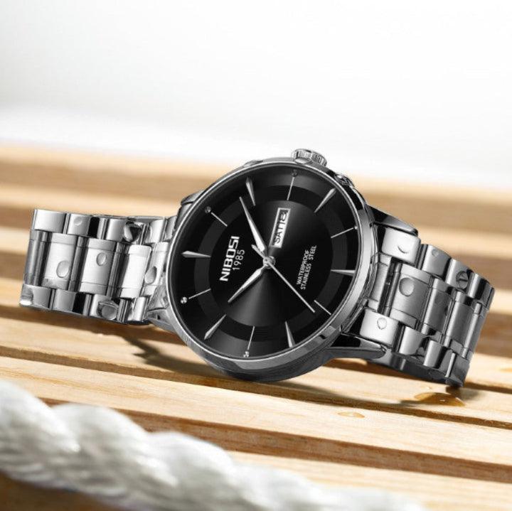 Nibosi Signature Men's Minimalist Watch – Silver & Black