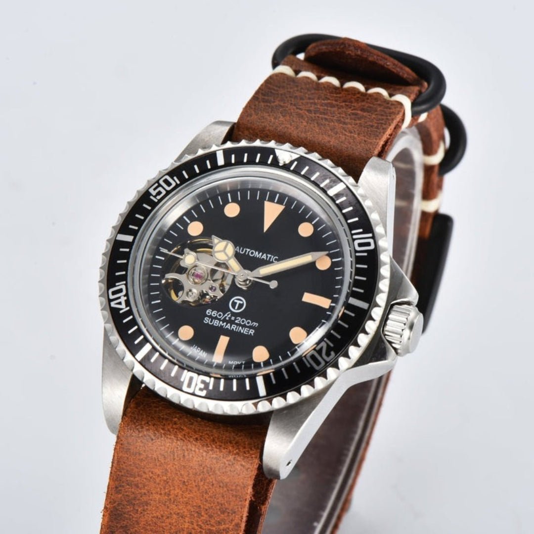 FYNTHER Submariner EDITION VINTAGE OPEN HEART MILSUB LEATHER MOD