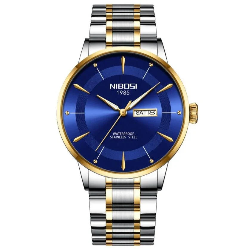 Nibosi Signature Men's Minimalist Watch – Silver-Gold & Blue