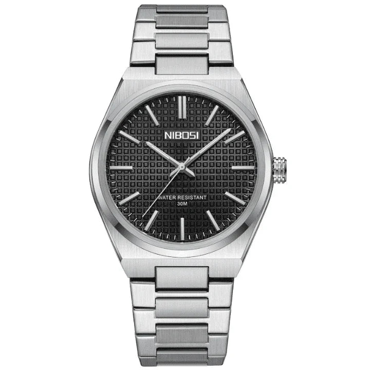 Nibosi Maestro Men's Minimalist Watch – Silver & Black