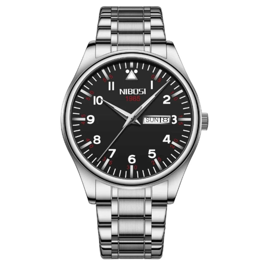 Nibosi Syncro Men's Watch – Silver & Black