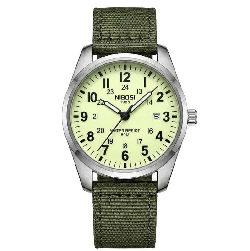 Nibosi Military Men's Watch – Silver & Light Green