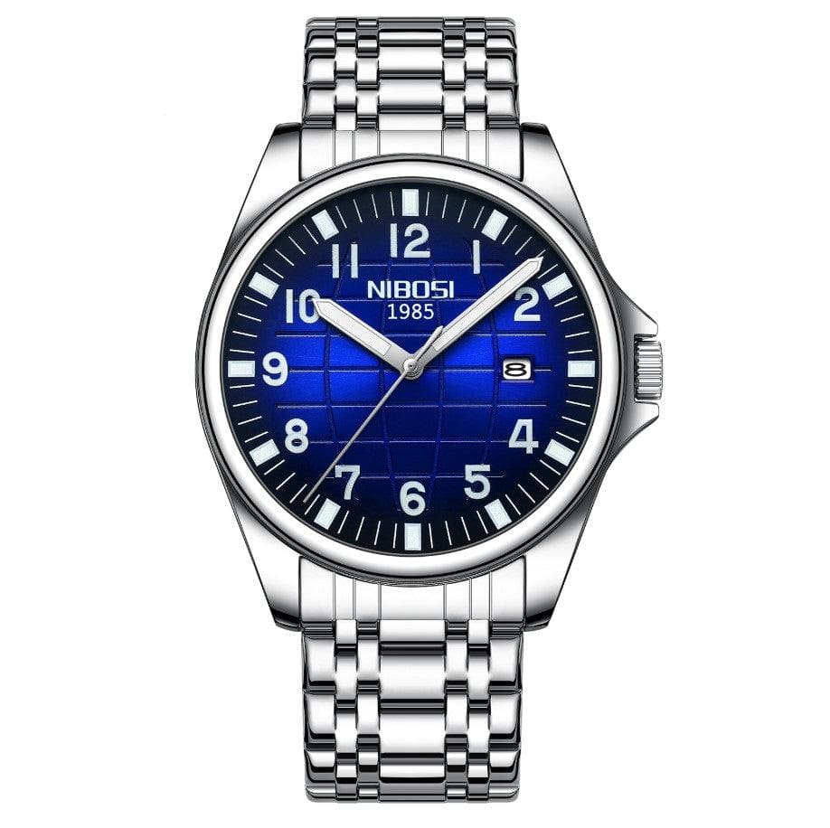 Nibosi Horizont Men's Watch – Silver & Blue