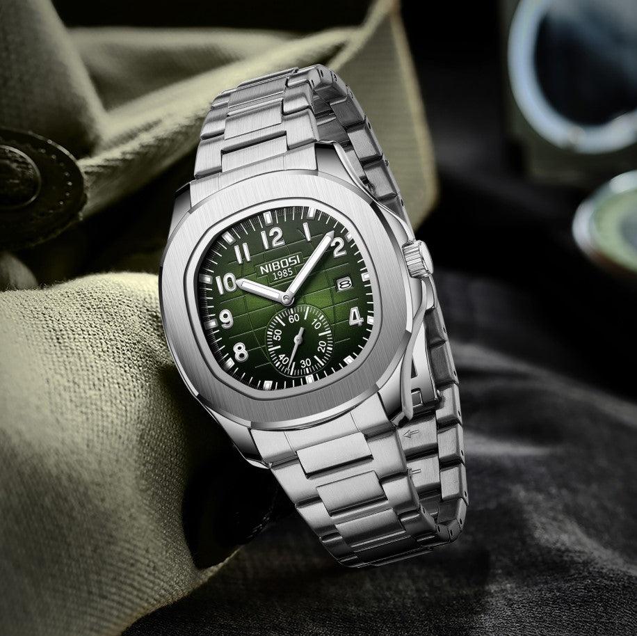 Nibosi President Men's Watch – Silver & Green