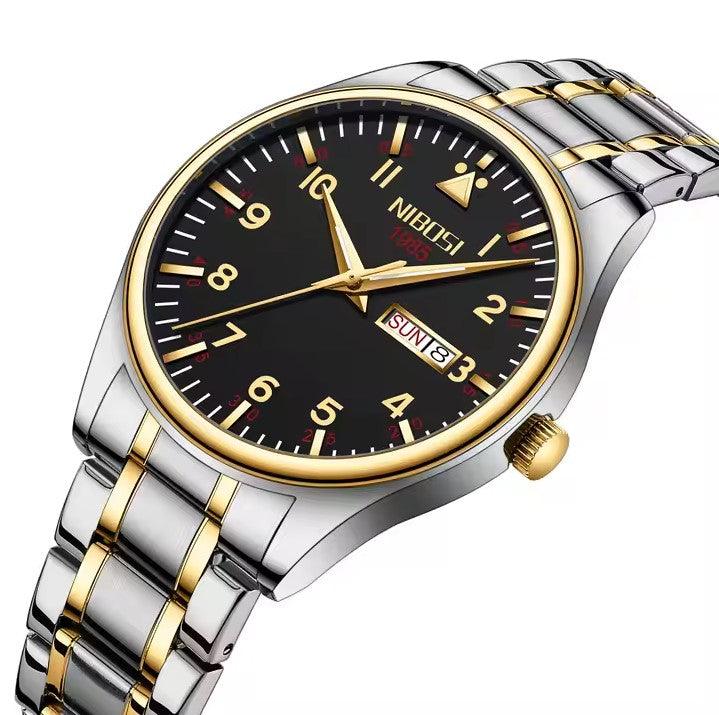 Nibosi Syncro Men's Watch – Silver-Gold & Black