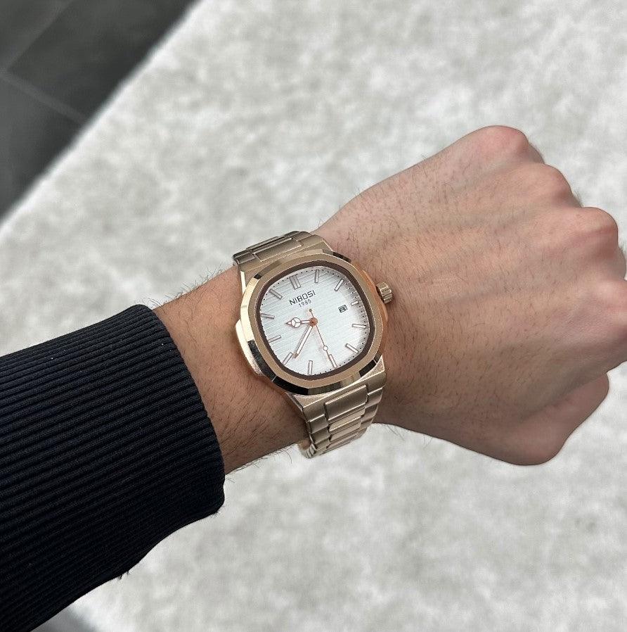 Nibosi Astronaut Limited Edition Men's Watch – Rose Gold & White