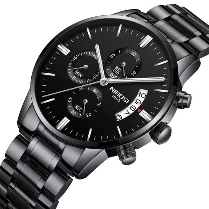 Nibosi Classic Men's Watch – Stainless Steel – Black