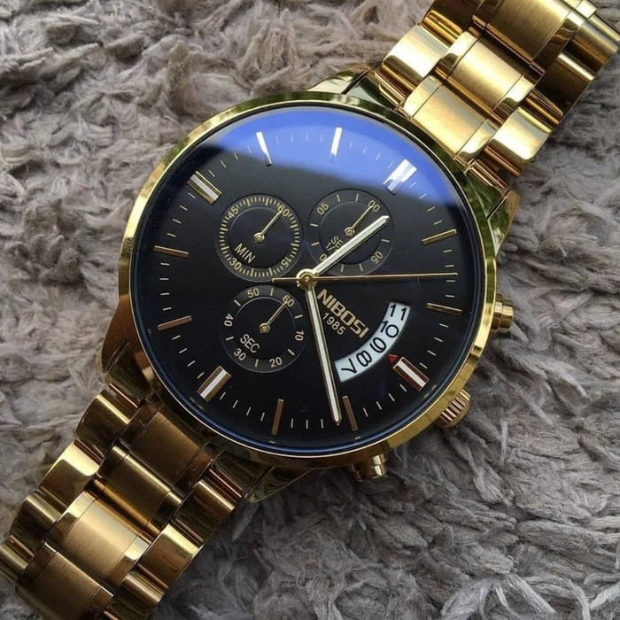 Nibosi Classic Men's Watch – Stainless Steel – Gold & Black