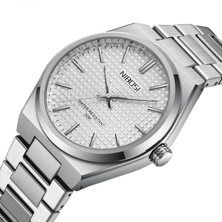 Nibosi Maestro Men's Minimalist Watch – Silver & White
