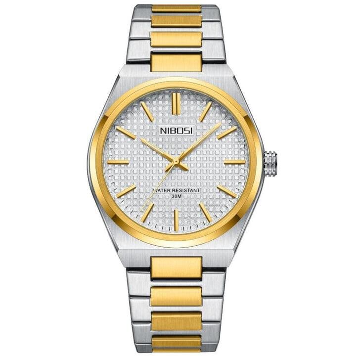 Nibosi Maestro Men's Minimalist Watch – Silver-Gold & White