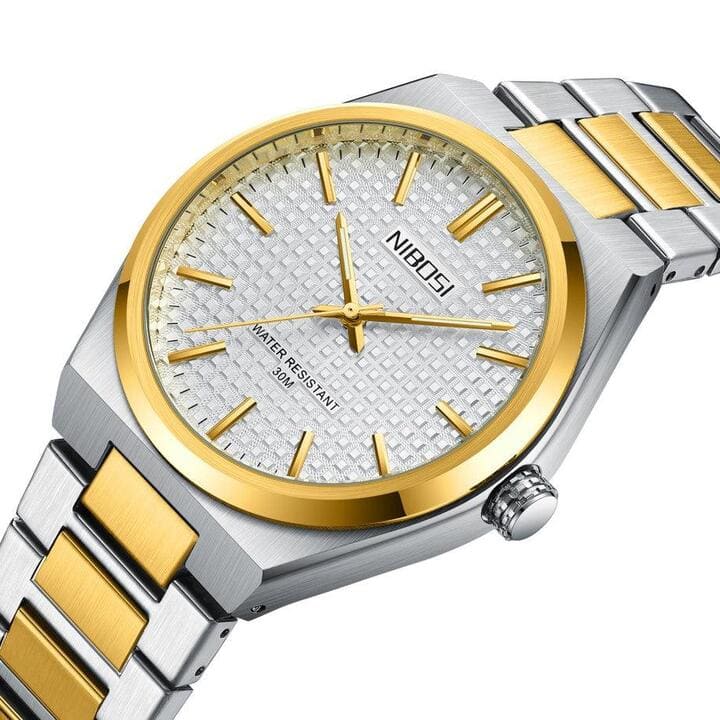 Nibosi Maestro Men's Minimalist Watch – Silver-Gold & White