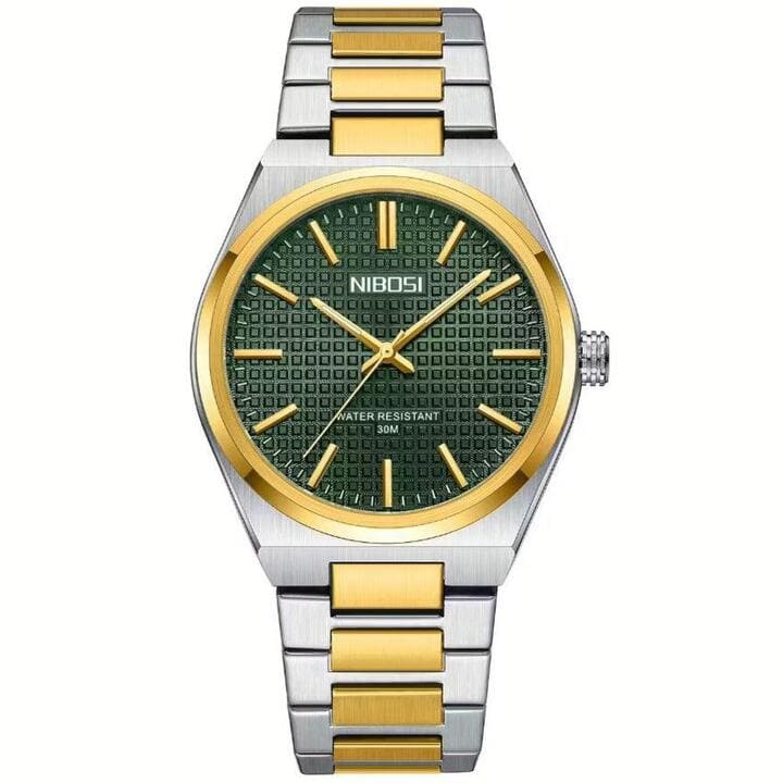 Nibosi Maestro Men's Minimalist Watch – Silver-Gold & Green