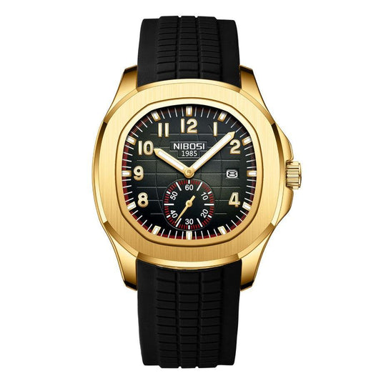 Nibosi Nemesis Men's Rubber Strap Watch – Black & Gold