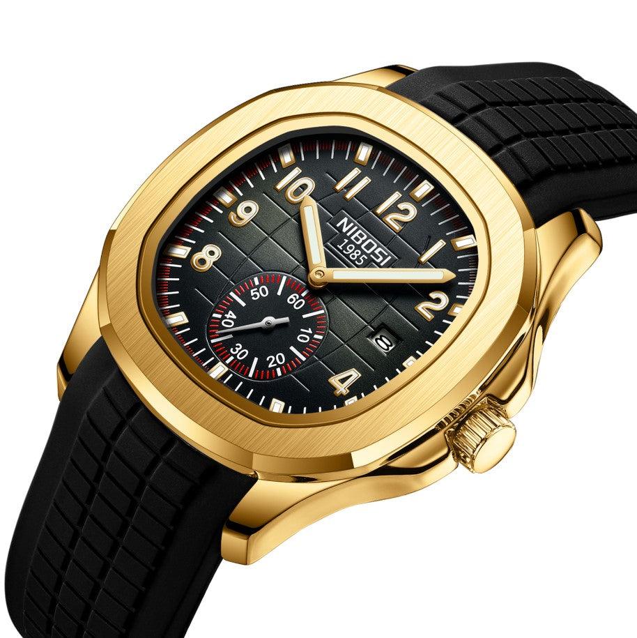 Nibosi Nemesis Men's Rubber Strap Watch – Black & Gold