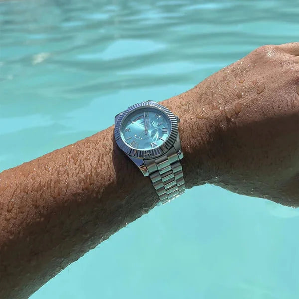 Nibosi Royale Men's Watch – Day-Date – Silver & Blue