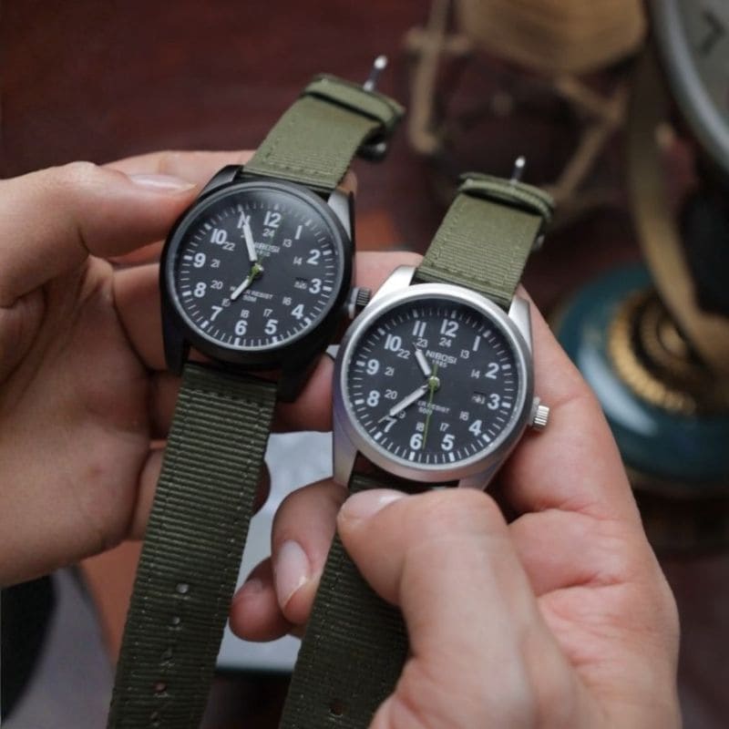 Nibosi Military Men's Watch – Silver & Black