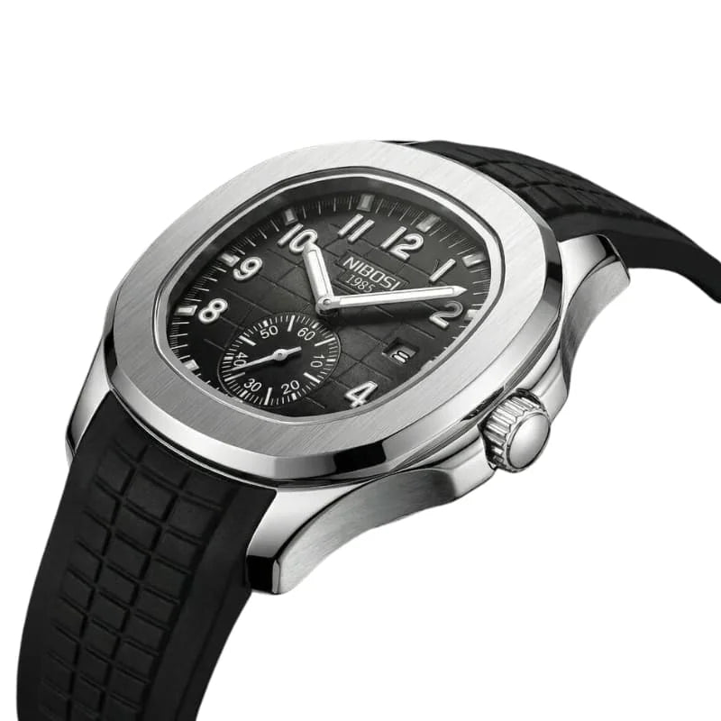 Nibosi Nemesis Men's Watch – Rubber Strap – Silver & Black
