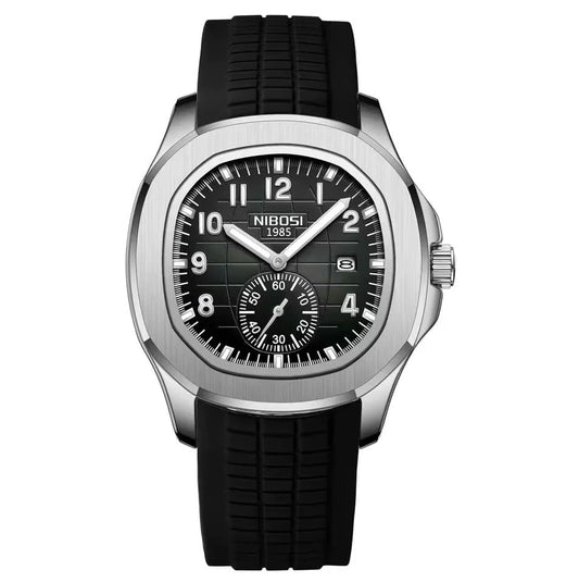 Nibosi Nemesis Men's Rubber Strap Watch – Silver & Black