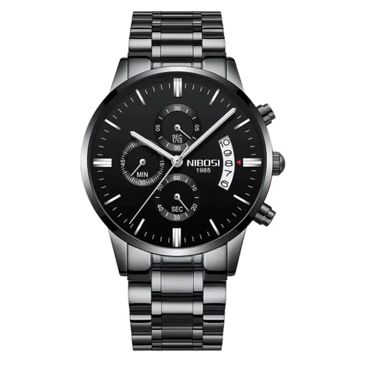Nibosi Classic Men's Watch – Stainless Steel – Black