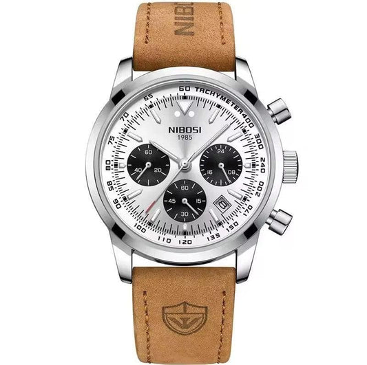 Nibosi Altus Men's Watch – Leather Strap – White