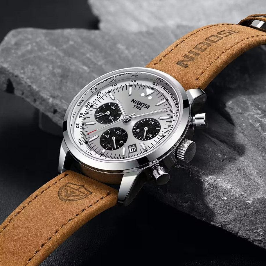 Nibosi Altus Men's Watch – Leather Strap – White