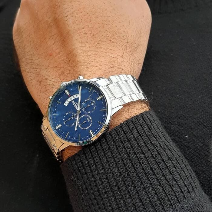 Nibosi Classic Men's Watch – Stainless Steel – Silver & Blue