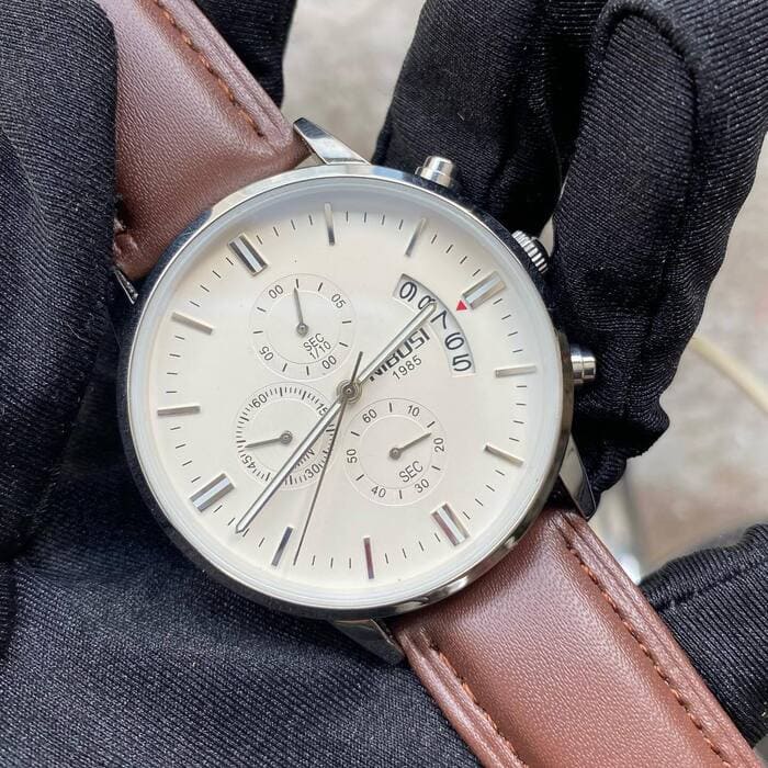 Nibosi Classic Men's Watch – Leather Strap – White