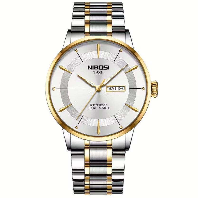 Nibosi Signature Men's Minimalist Watch – Silver-Gold & White