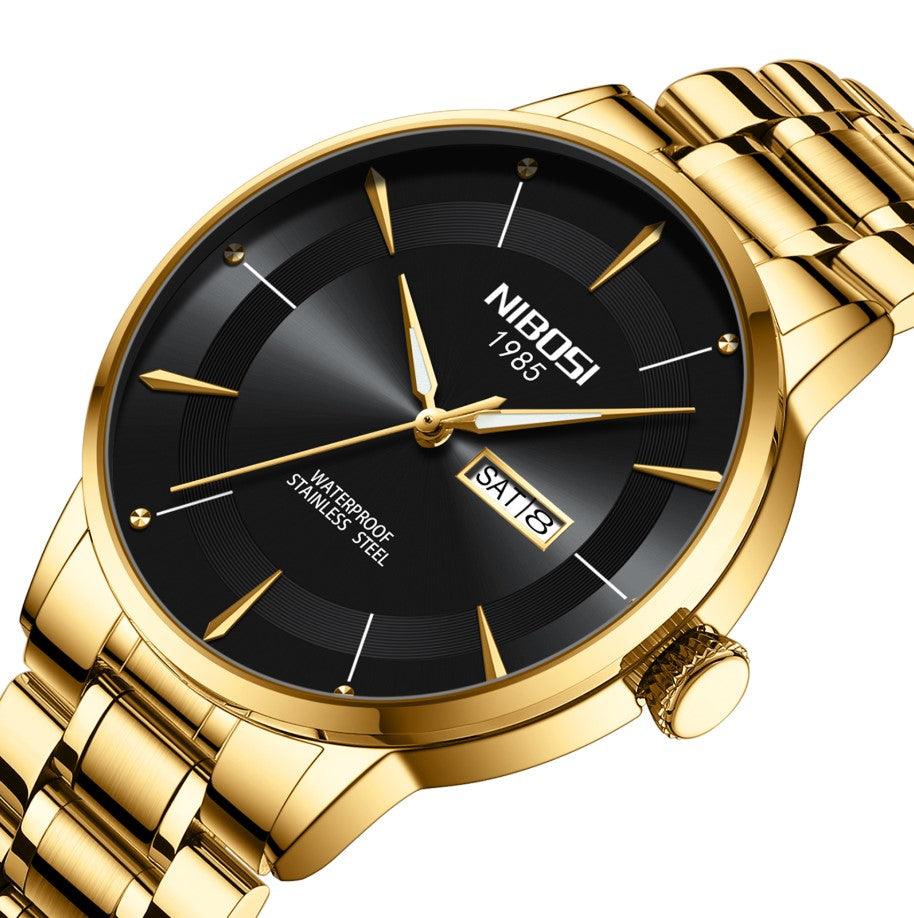 Nibosi Signature Men's Minimalist Watch – Gold & Black