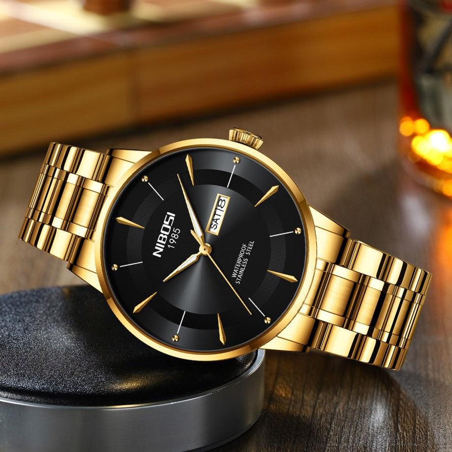 Nibosi Signature Men's Minimalist Watch – Gold & Black