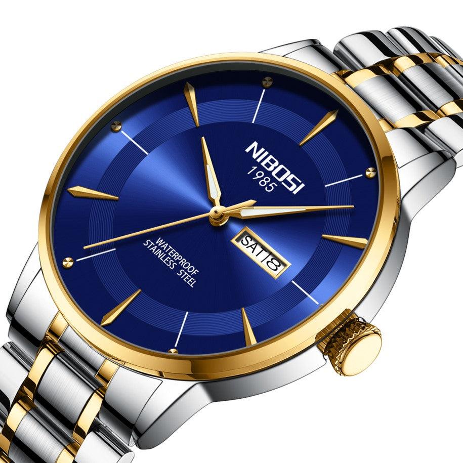 Nibosi Signature Men's Minimalist Watch – Silver-Gold & Blue