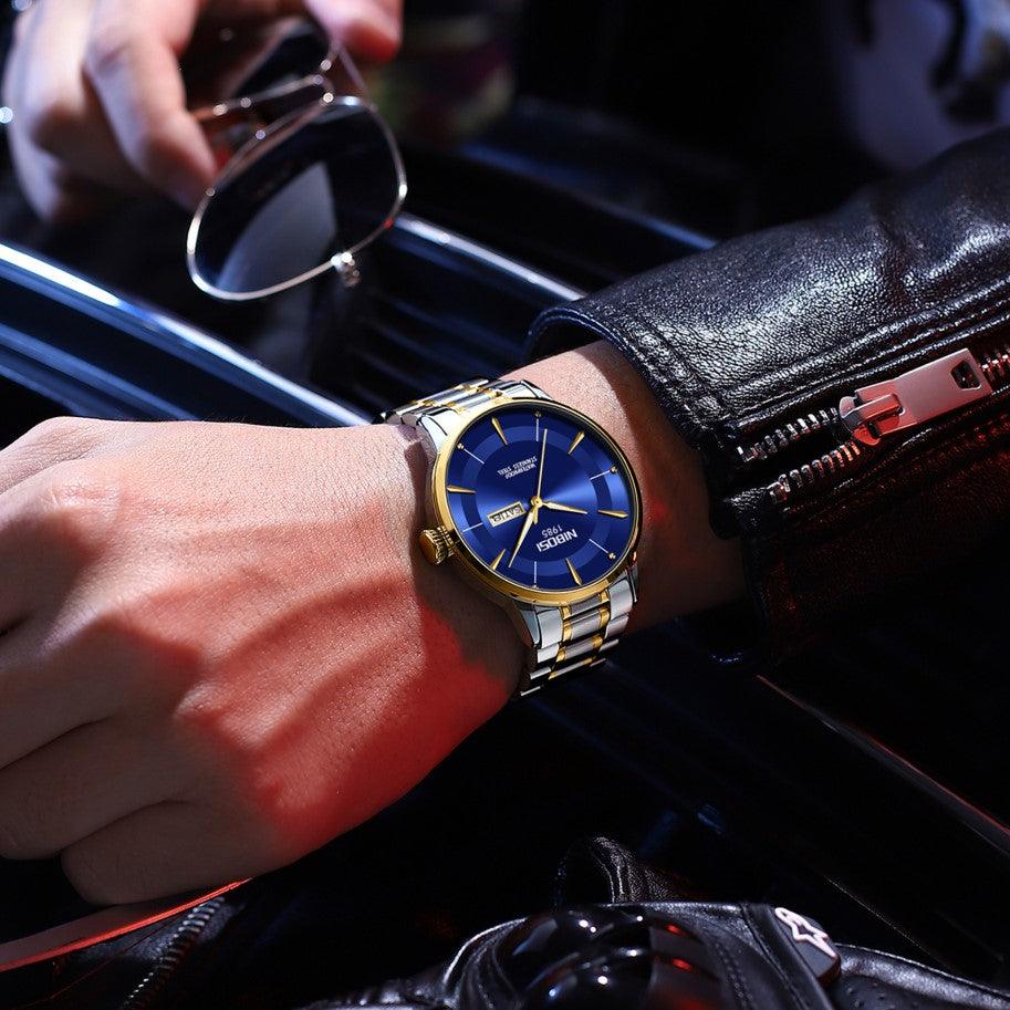 Nibosi Signature Men's Minimalist Watch – Silver-Gold & Blue