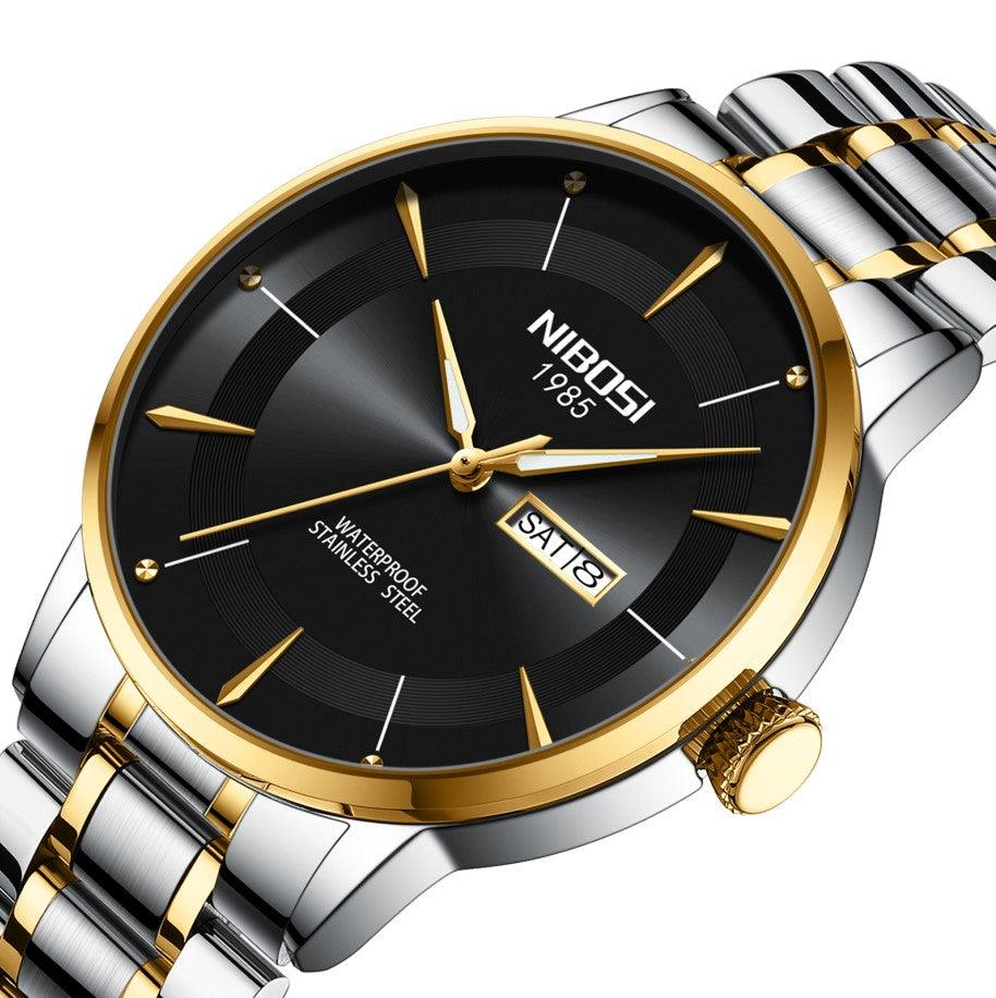 Nibosi Signature Men's Minimalist Watch – Silver-Black & Gold