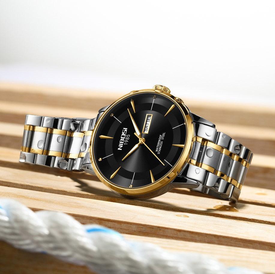 Nibosi Signature Men's Minimalist Watch – Silver-Black & Gold