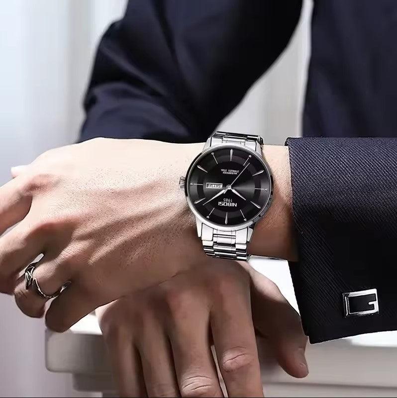 Nibosi Signature Men's Minimalist Watch – Silver & Black