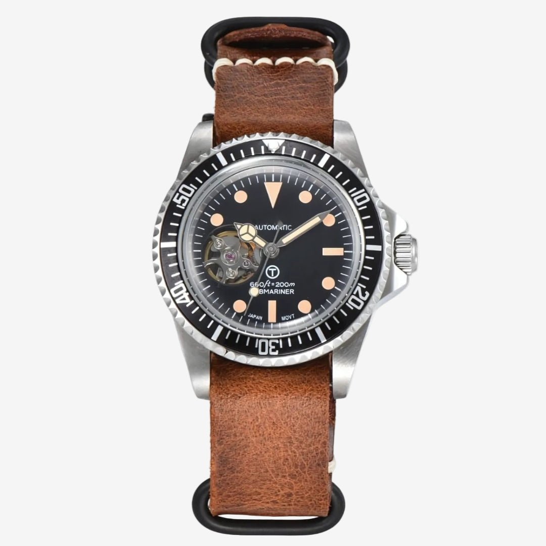 FYNTHER Submariner EDITION VINTAGE OPEN HEART MILSUB LEATHER MOD