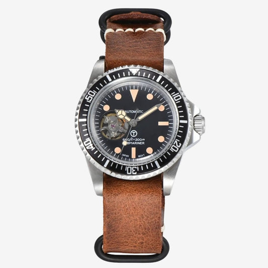 FYNTHER Submariner EDITION VINTAGE OPEN HEART MILSUB LEATHER MOD